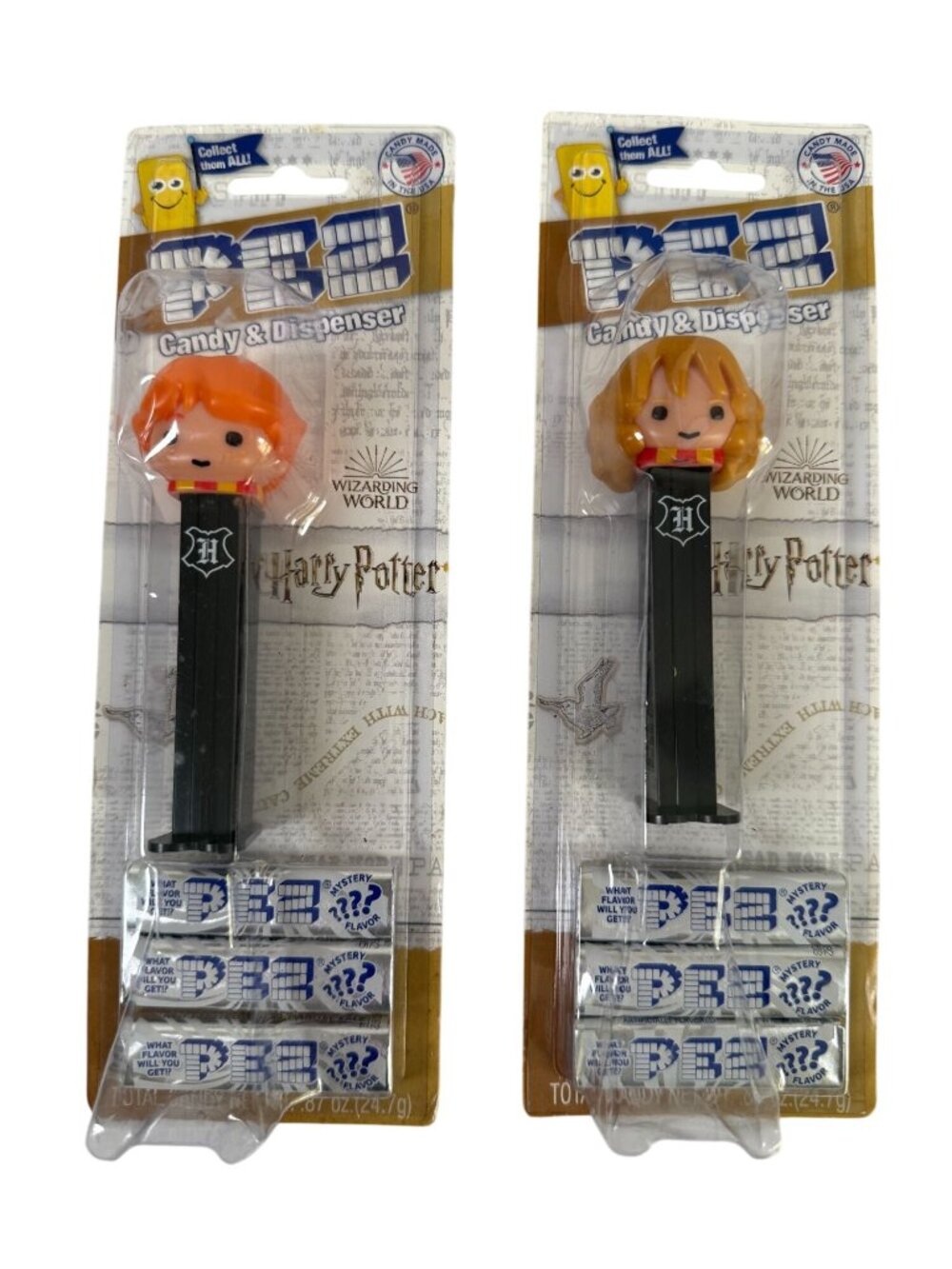 Harry Potter Ron Hermione PEZ Candy Dispensers Wizarding World Mystery Flavor